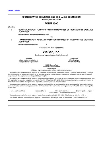 Miniature ViaSat 10-Q Rapport trimestriel 2011 