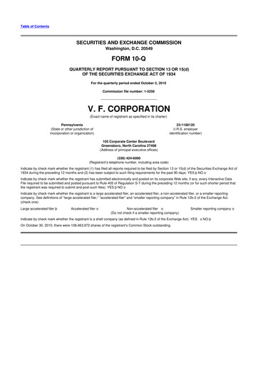 Vorschaubild VF Corporation 10-Q Quartalsbericht 2010 