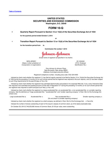 Thumbnail Johnson & Johnson 10-Q Quarterly Report FY2010 