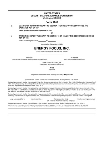 Thumbnail Energy Focus 10-Q Quarterly Report FY 