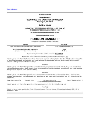 Thumbnail Horizon Bancorp 10-Q Quarterly Report FY 