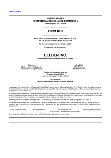 Thumbnail Belden 10-Q Quarterly Report FY2010 