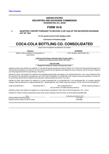 Thumbnail Coca-Cola Consolidated 10-Q Quarterly Report FY 