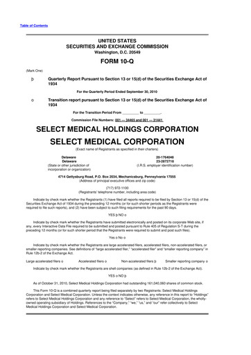 Thumbnail Select Medical Holdings 10-Q Quarterly Report FY 