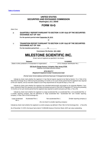 Thumbnail Milestone Scientific 10-Q Quarterly Report FY 