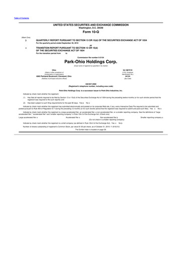 Thumbnail ParkOhio Holdings Corp. 10-Q Quarterly Report FY 