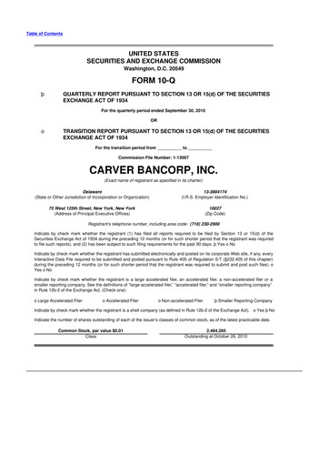 Thumbnail Carver Bancorp 10-Q Quarterly Report FY 