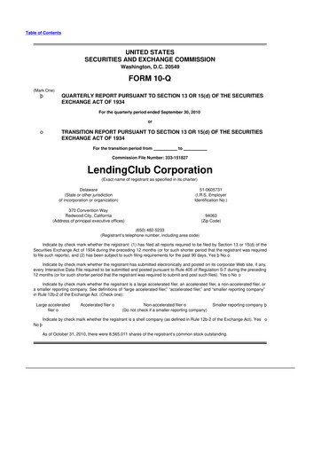 Thumbnail LendingClub
 10-Q Quarterly Report FY 