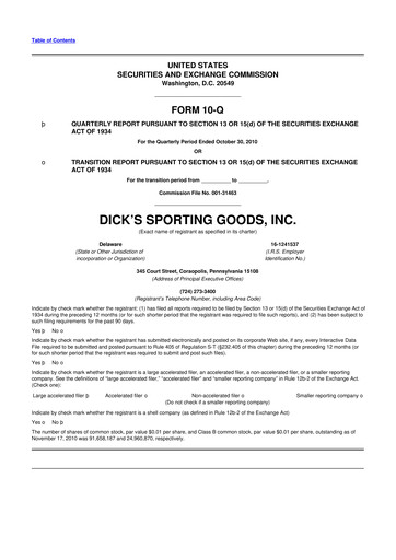 Thumbnail Dick's Sporting Goods
 10-Q Quarterly Report FY2010 