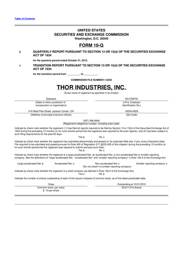 Thumbnail Thor Industries
 10-Q Quarterly Report FY2011 