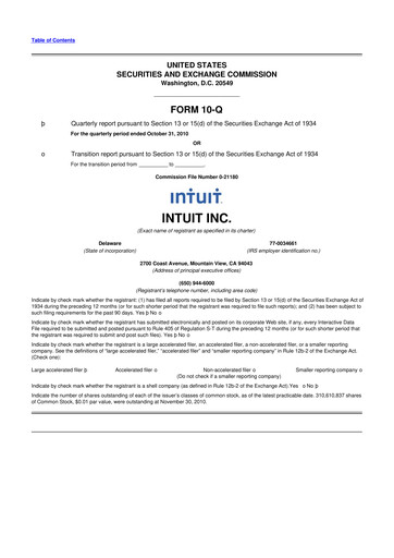 Miniature Intuit 10-Q Rapport trimestriel 2011 
