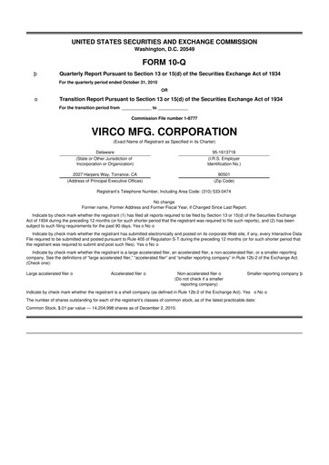 Thumbnail Virco Manufacturing 10-Q Quarterly Report FY 