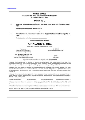 Thumbnail Kirkland's 10-Q Quarterly Report FY 