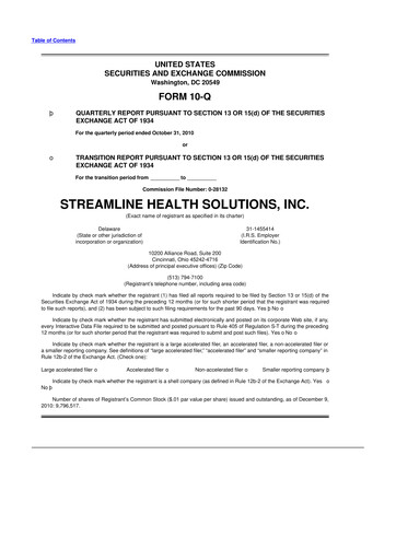 Thumbnail Streamline Health Solutions 10-Q Quarterly Report FY 