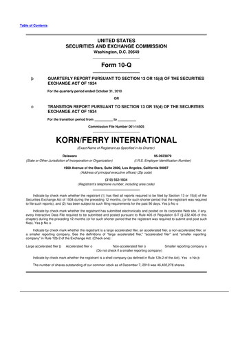 Thumbnail Korn Ferry
 10-Q Quarterly Report FY2011 