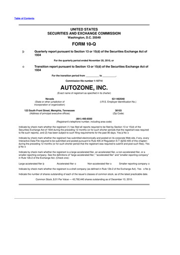 Miniature AutoZone 10-Q Rapport trimestriel 2011 