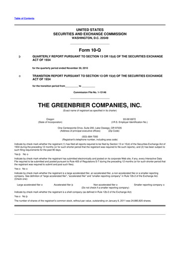 Thumbnail The Greenbrier Companies
 10-Q Quarterly Report FY 