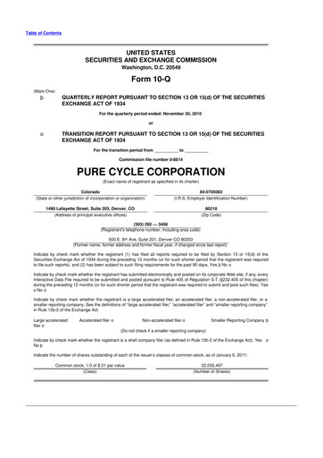 Vorschaubild Pure Cycle (water) 10-Q Quartalsbericht  
