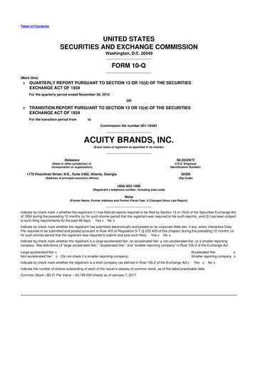 Thumbnail Acuity Brands
 10-Q Quarterly Report FY2011 