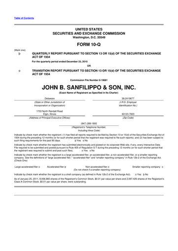 Thumbnail John B. Sanfilippo & Son 10-Q Quarterly Report FY 