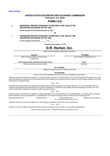 Thumbnail D. R. Horton
 10-Q Quarterly Report FY2011 