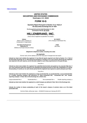 Thumbnail Hillenbrand 10-Q Quarterly Report FY2011 