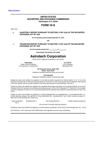 Miniature Astrotech 10-Q Rapport trimestriel  