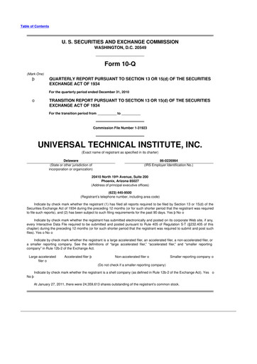 Thumbnail Universal Technical Institute 10-Q Quarterly Report FY 