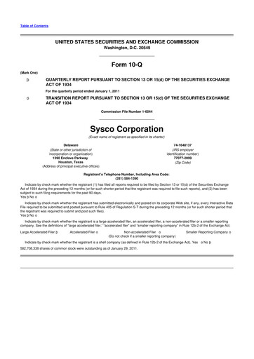 Thumbnail Sysco 10-Q Quarterly Report FY2011 