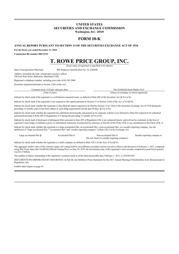 Miniature T. Rowe Price
 10-K Rapport annuel 2010