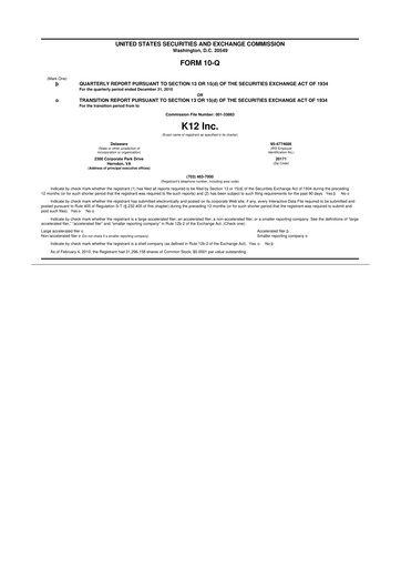 Thumbnail Stride (K12 Education)
 10-Q Quarterly Report FY 