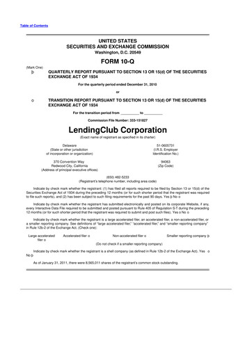 Thumbnail LendingClub
 10-Q Quarterly Report FY 