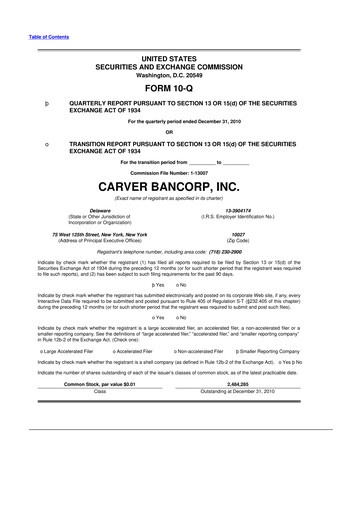 Thumbnail Carver Bancorp 10-Q Quarterly Report FY 