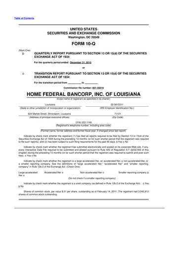 Thumbnail Home Federal Bancorp (HFB Bank) 10-Q Quarterly Report FY 
