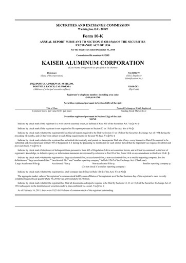 Thumbnail Kaiser Aluminum
 10-K Annual Report 2010