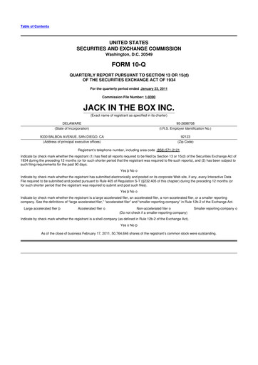 Thumbnail Jack in the Box
 10-Q Quarterly Report FY2011 