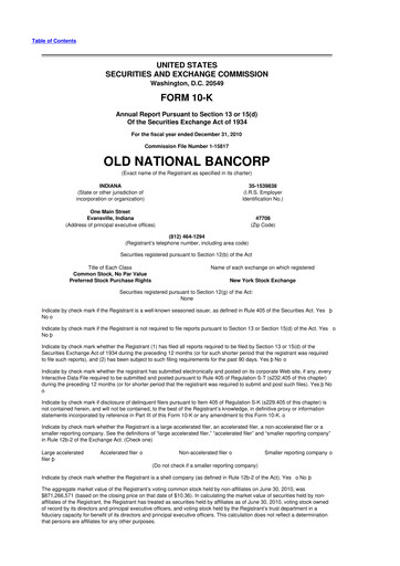 Thumbnail Old National Bank
 10-K Annual Report 