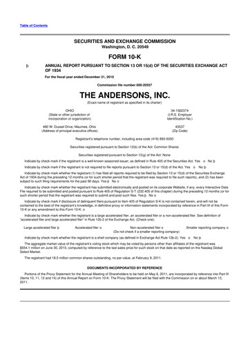 Miniature The Andersons, Inc. 10-K Rapport annuel 2010