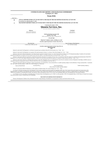 Thumbnail Quanta Services
 10-K Annual Report 2010