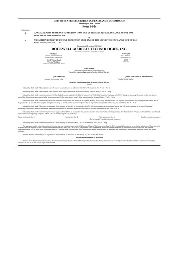 Thumbnail Rockwell Medical
 10-K Annual Report 