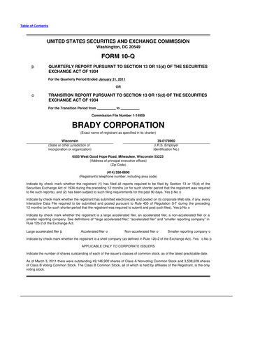 Thumbnail Brady Corporation 10-Q Quarterly Report FY2011 
