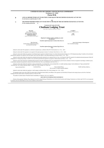 Thumbnail Chatham Lodging Trust 10-K Annual Report 