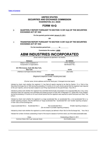Thumbnail ABM Industries
 10-Q Quarterly Report FY2011 
