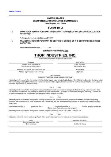 Thumbnail Thor Industries
 10-Q Quarterly Report FY2011 