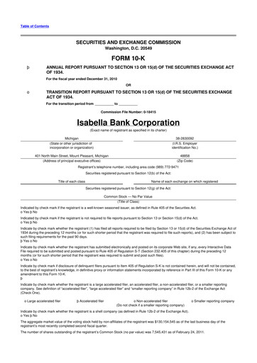 Thumbnail Isabella Bank Corporation 10-K Annual Report 