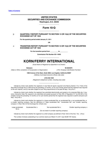 Thumbnail Korn Ferry
 10-Q Quarterly Report FY2011 