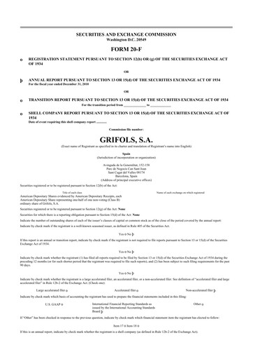 Miniature Grifols 20-F Rapport annuel 