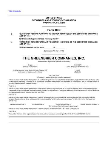 Thumbnail The Greenbrier Companies
 10-Q Quarterly Report FY 