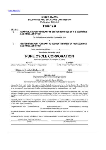 Vorschaubild Pure Cycle (water) 10-Q Quartalsbericht  