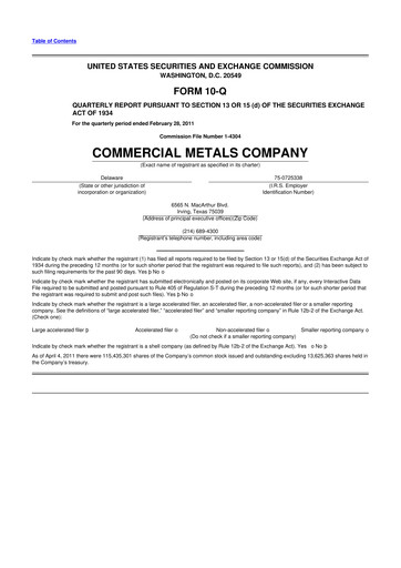 Thumbnail Commercial Metals Company 10-Q Quarterly Report FY2011 